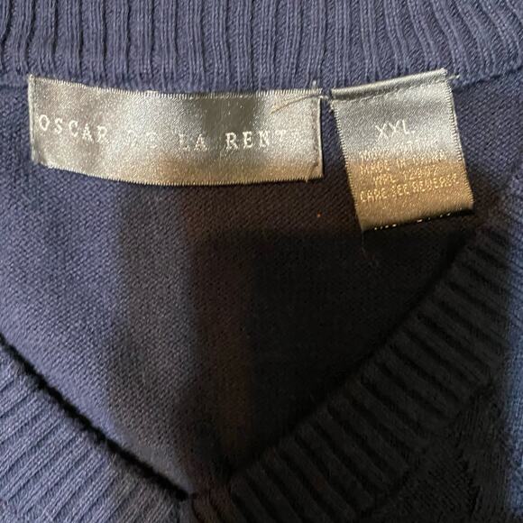 Oscar De La Renta Knit V-Neck Sweater Vest Navy Blue Men's Size XXL 100% Cotton - Picture 6 of 6